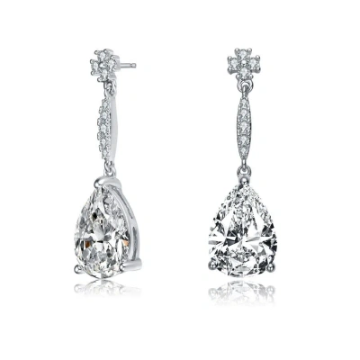Megan Walford Sterling Silver Pear Cubic Zirconia Solitaire With Accent Drop Earrings In White