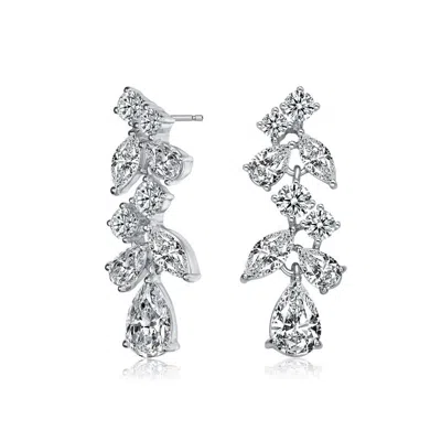 Megan Walford Sterling Silver Pear With Marquise And Round Cubic Zirconia Accent Dangle Earrings In White