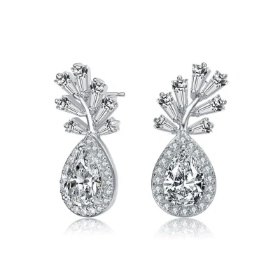Megan Walford Sterling Silver Pear With Round And Tapered Baguette Cubic Zirconia Drop Earrings In Metallic