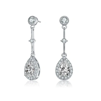 Megan Walford Sterling Silver Pear With Round Cubic Zirconia Chandelier Earrings In White
