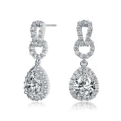 Megan Walford Sterling Silver Pear With Round Cubic Zirconia Drop Earrings In White