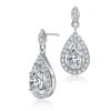 MEGAN WALFORD MEGAN WALFORD STERLING SILVER PEAR WITH ROUND CUBIC ZIRCONIA HALO DROP EARRINGS