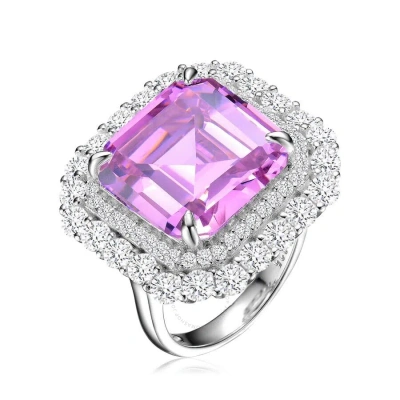 Megan Walford Sterling Silver Pink Asscher Cubic Zirconia Halo Cocktail Ring In Purple