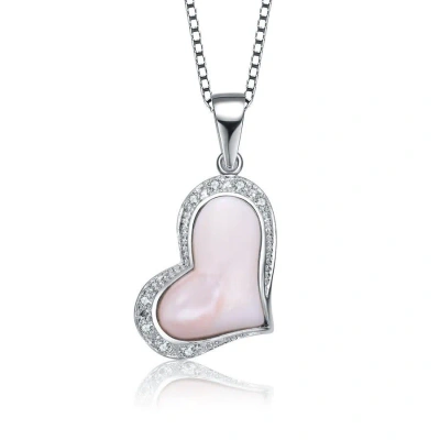 Megan Walford Sterling Silver Pink Heart With Round Cubic Zirconia Heart Necklace In White