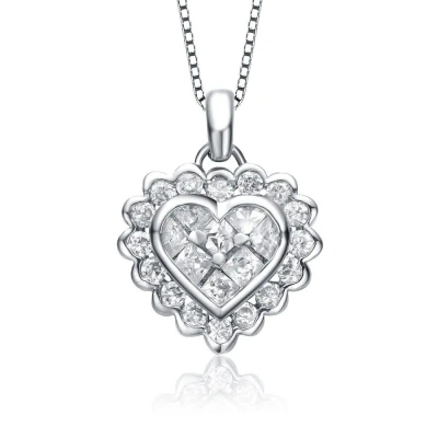 Megan Walford Sterling Silver Princess And Round Cubic Zirconia Heart Drop Necklace In White