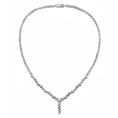 Megan Walford Sterling Silver Princess Cubic Zirconia Zigzag Style Necklace In White