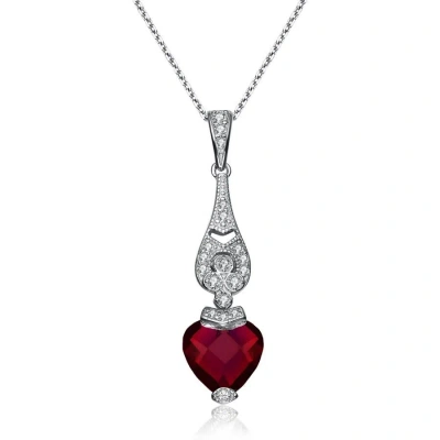 Megan Walford Sterling Silver Red Cubic Zirconia Heart Pendant Necklace