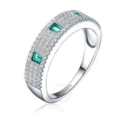 Megan Walford Sterling Silver Rhodium Plated Emerald Cubic Zirconia Band Ring In Metallic