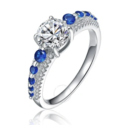 Megan Walford Sterling Silver Rhodium Plated Sapphire Cubic Zirconia Engagement Ring In Metallic