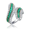 MEGAN WALFORD MEGAN WALFORD STERLING SILVER RHODIUM PLATED WITH EMERALD CUBIC ZIRCONIA BYPASS RING
