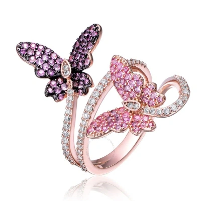 Megan Walford Sterling Silver Rose Gold And Black Plated Multi Colored Cubic Zirconia Modern Ring In Pink