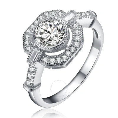 Megan Walford Sterling Silver Round And Baguette Cubic Zirconia Engagement Ring In Metallic