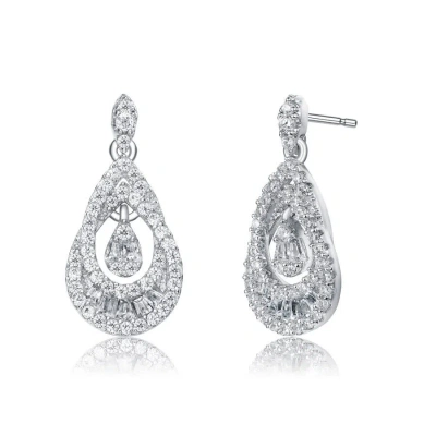 Megan Walford Sterling Silver Round And Baguette Cubic Zirconia Pear Drop Earrings In White