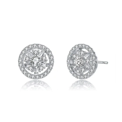 Megan Walford Sterling Silver Round And Baguette Cubic Zirconia Stud Earrings In White
