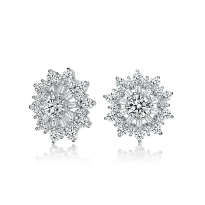 Megan Walford Sterling Silver Round And Baguette Cubic Zirconia Wreath Stud Earrings In White