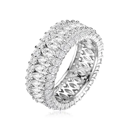 Megan Walford Sterling Silver Round And Marquise Cubic Zirconia Eternity Ring In White