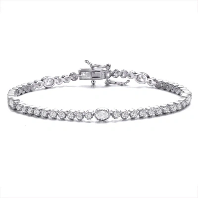 Megan Walford Sterling Silver Round And Oval Cubic Zirconia Bezel Set Tennis Bracelet In White