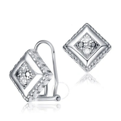 Megan Walford Sterling Silver Round Black And Clear Cubic Zirconia Diamond Clip On Earrings In White