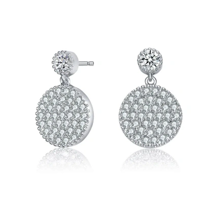 Megan Walford Sterling Silver Round Cubic Zirconia Cluster Circle Drop Earrings In White