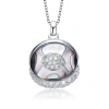 MEGAN WALFORD MEGAN WALFORD STERLING SILVER ROUND CUBIC ZIRCONIA CLUSTER OVAL PENDANT NECKLACE
