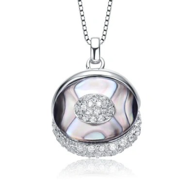 Megan Walford Sterling Silver Round Cubic Zirconia Cluster Oval Pendant Necklace In White