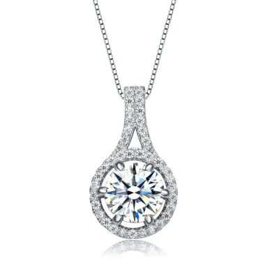 Megan Walford Sterling Silver Round Cubic Zirconia Drop Pendant Necklace In White