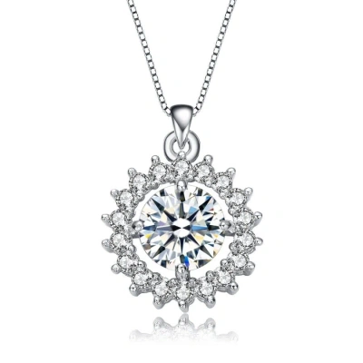 Megan Walford Sterling Silver Round Cubic Zirconia Flower Style Pendant Necklace In Metallic