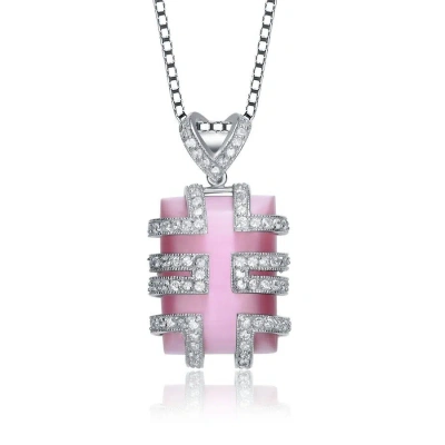 Megan Walford Sterling Silver Round Cubic Zirconia Rectangular Pendant Necklace In Pink