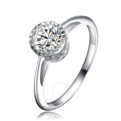 Megan Walford Sterling Silver Round Cubic Zirconia Solitaire Engagement Ring In White