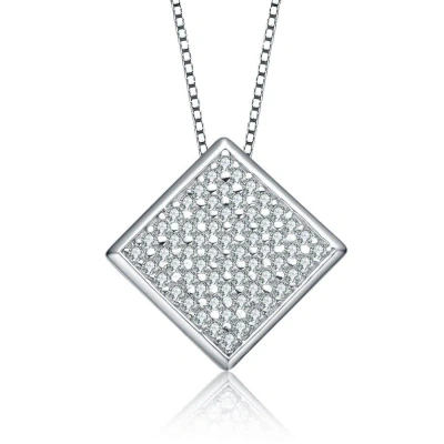 Megan Walford Sterling Silver Round Cubic Zirconia Square Pendant Necklace In White
