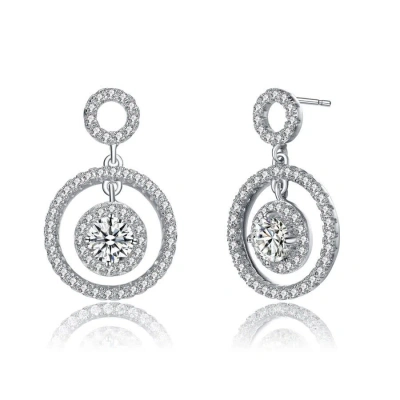 Megan Walford Sterling Silver Round Cubic Zirconia Three Halo Drop Earrings In White