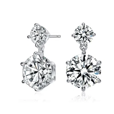 Megan Walford Sterling Silver Round Cubic Zirconia Two Stone Drop Earrings In Neutral