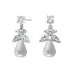 MEGAN WALFORD MEGAN WALFORD STERLING SILVER ROUND PEARL WITH MARQUISE AND ROUND CUBIC ZIRCONIA DROP EARRINGS