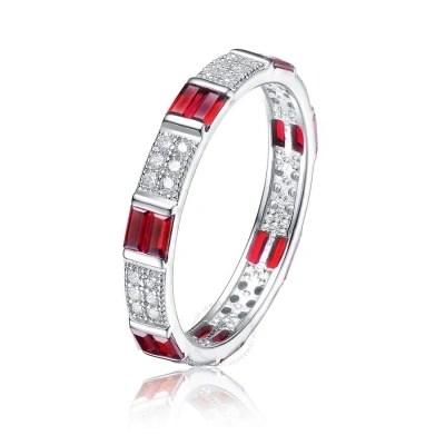 Megan Walford Sterling Silver Round With Red Baguette Cubic Zirconia Two Row Eternity Ring