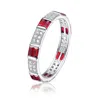 MEGAN WALFORD MEGAN WALFORD STERLING SILVER ROUND WITH RED BAGUETTE CUBIC ZIRCONIA TWO ROW ETERNITY RING