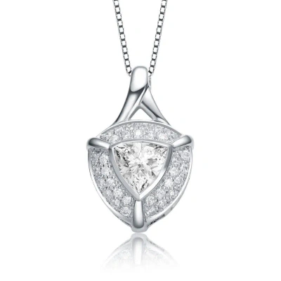 Megan Walford Sterling Silver Trillion With Round Cubic Zirconia Pendant Necklace In White