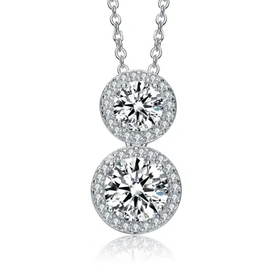 Megan Walford Sterling Silver Two Round Cubic Zirconia Halo Drop Necklace In White