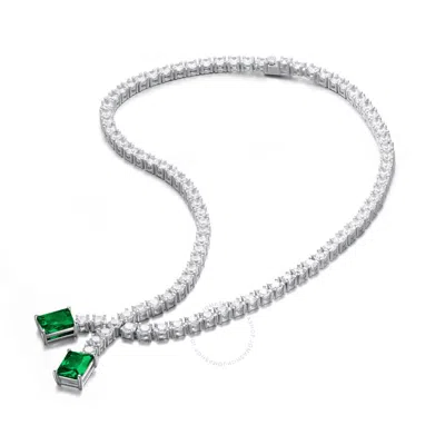Megan Walford Sterling Silver Two-stone Tennis Chain Collar Necklace In Green