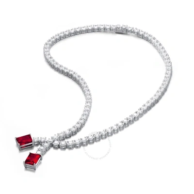 Megan Walford Sterling Silver Two-stone Tennis Chain Collar Necklace In Red