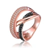 MEGAN WALFORD MEGAN WALFORD STERLING SILVER TWO TONE BLACK AND CLEAR CUBIC ZIRCONIA INTERLOCKED RING