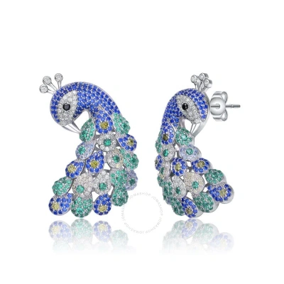 Megan Walford Sterling Silver White Gold Plated Sapphire And Emerald Cubic Zirconia "peacock" Butter In Pattern