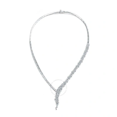Megan Walford Sterling Silver White Gold Plated With Clear Round Cubic Zirconia Cluster Necklace