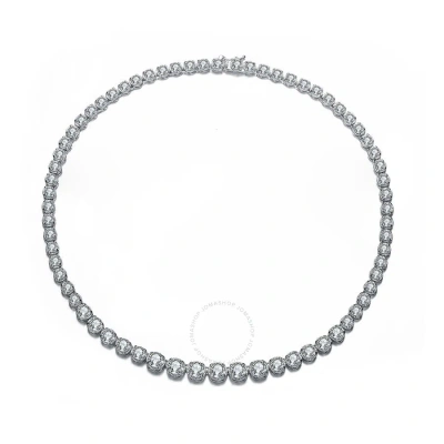 Megan Walford Sterling Silver White Gold Plated With Clear Round Cubic Zirconia Tennis Necklace