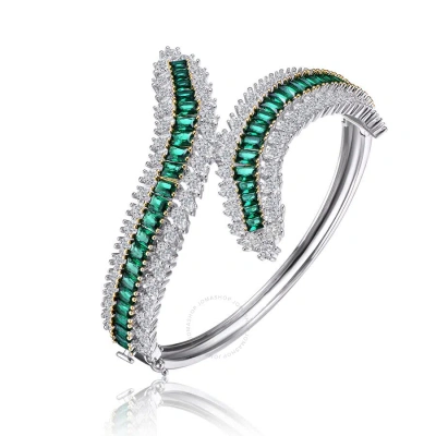Megan Walford Sterling Silver White Gold Plated With Emerald Cubic Zirconia Bangle Bracelet In Metallic