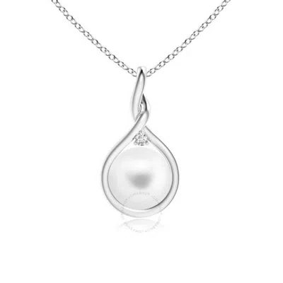 Megan Walford Sterling Silver White Round Pearl With Cubic Zirconia Pendant Necklace In Metallic