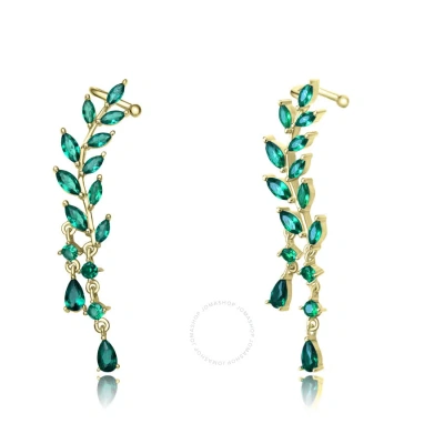 Megan Walford Sterling Silver With 14k Gold Plated And Emerald Cubic Zirconia Ear Cuff Earrings In Green