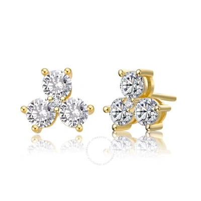 Megan Walford Sterling Silver With 14k Gold Plated Round Cubic Zirconia Clover Stud Earrings In Gold-tone