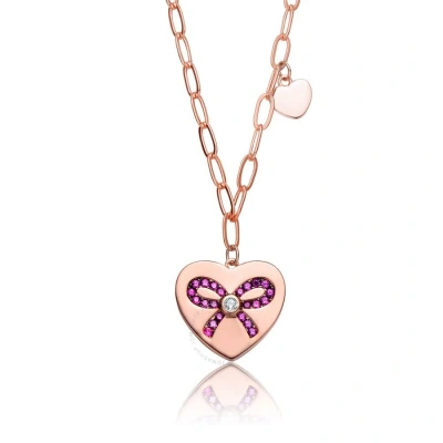 Megan Walford Sterling Silver With 18k Rose Gold Plated Heart Paper Clip Chains Necklace In Rose Gold-tone