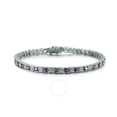 Megan Walford Sterling Silver With Amethyst And Diamond Cubic Zirconia Square Link Tennis Bracelet In Metallic