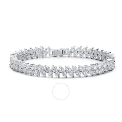 Megan Walford Sterling Silver With Diamond Cubic Zirconia 2-stone Cluster Link Tennis Bracelet In Silver-tone